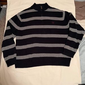 Chaps Pullover 1/4 Zip Mens Blue Gray Striped Sweater
